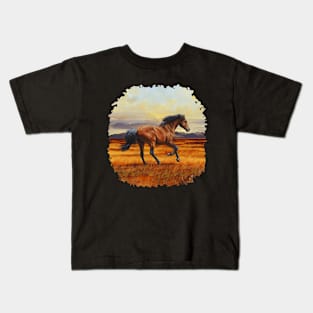 Wild Mustang Bay Horse Running Kids T-Shirt